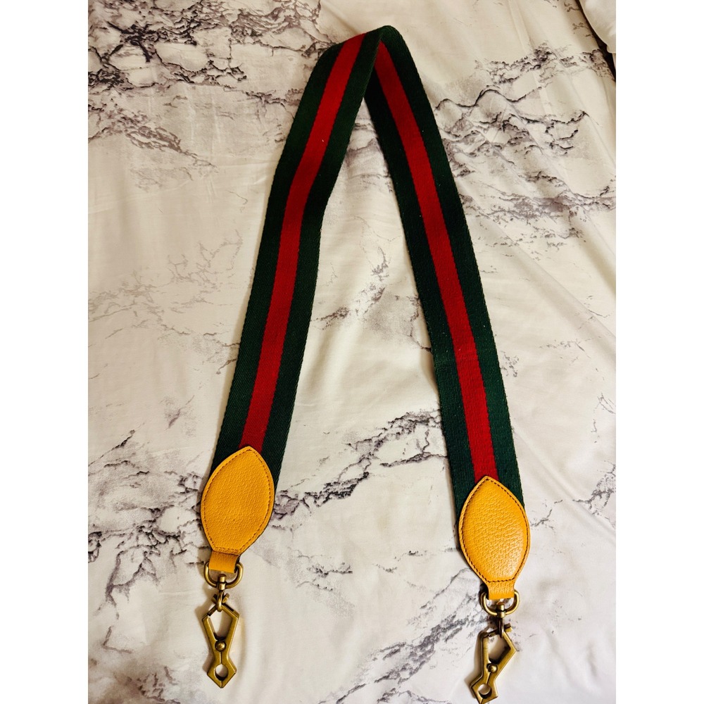 Gucci Web Handbag Strap Green Red Stripe Yellow Leather Gold Hardware